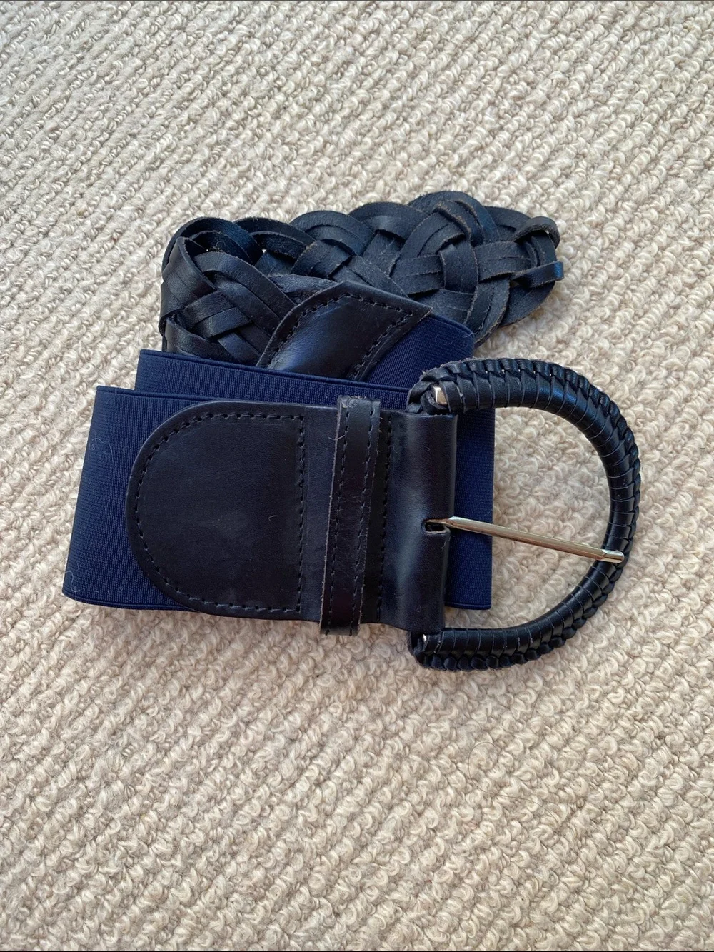 Motif 56 Wide Navy and Black Woven Leather Belt w/Elastic M